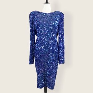 SOLD VTG Blue Sequin Evening Dress